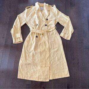 A New Day Butter Yellow Double Breasted Linen Blend Trench Coat S‎